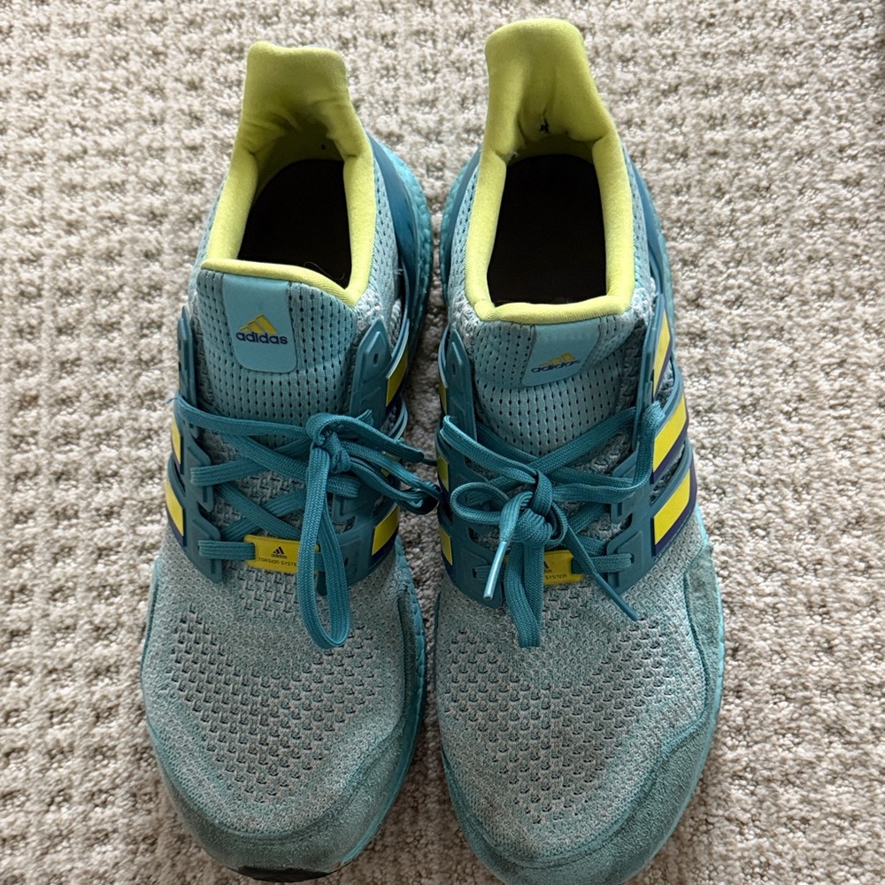 Adidas Men’s Teal and Lime Ultra Boosts